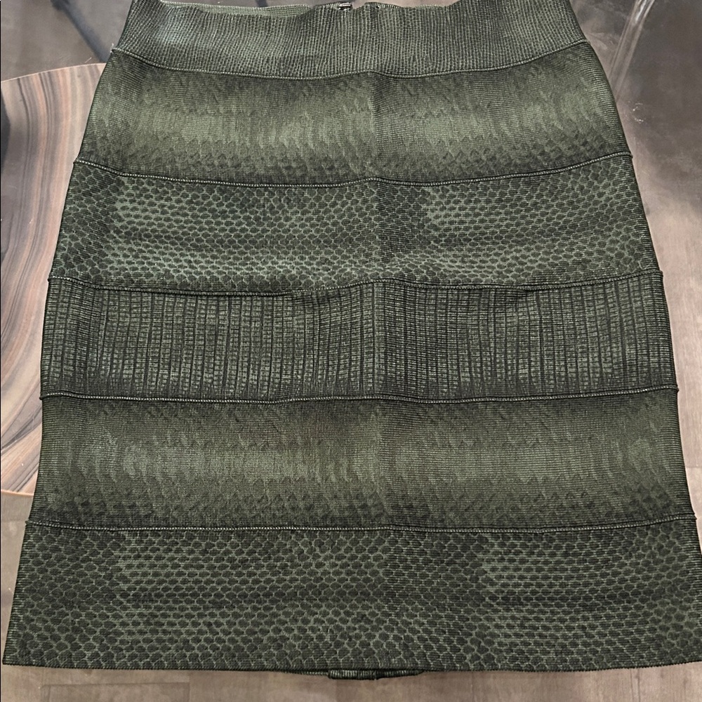 Herve Leger Dark Green Textured Pencil Skirt